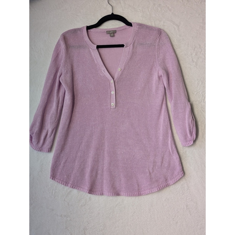 J.Jill XS Lavender Linen Bamboo Henley Knit Top 3/4‎ Sleeve Lightweight